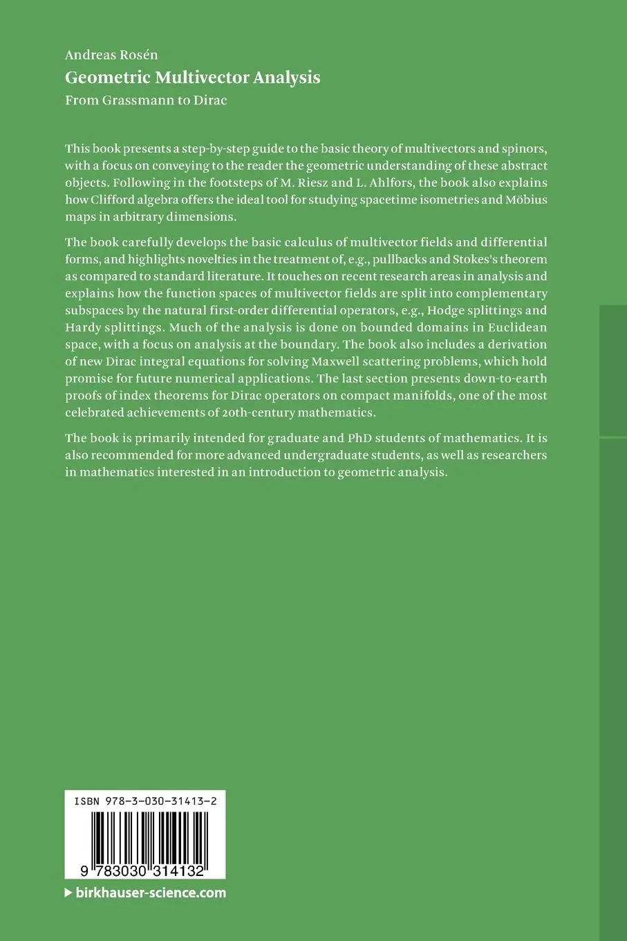 Rückseite: 9783030314132 | Geometric Multivector Analysis | From Grassmann to Dirac | Rosén