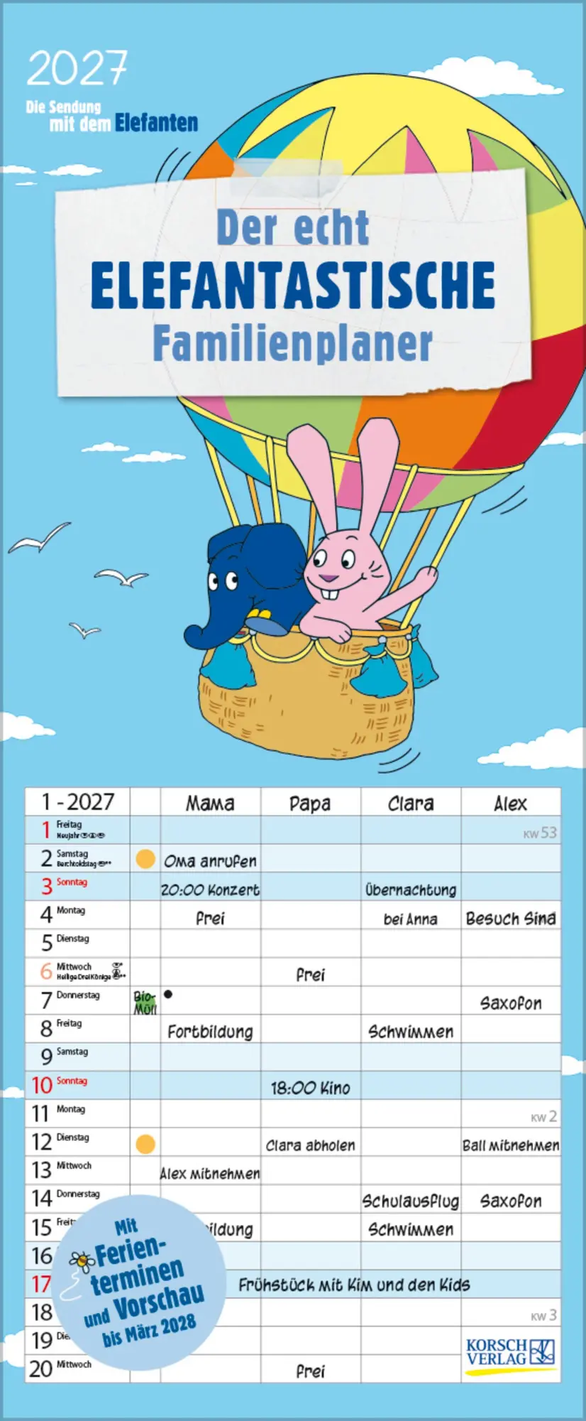 Cover: 9783819304132 | Der echt elefantastische Familienplaner 2027 | Verlag Korsch | 14 S.