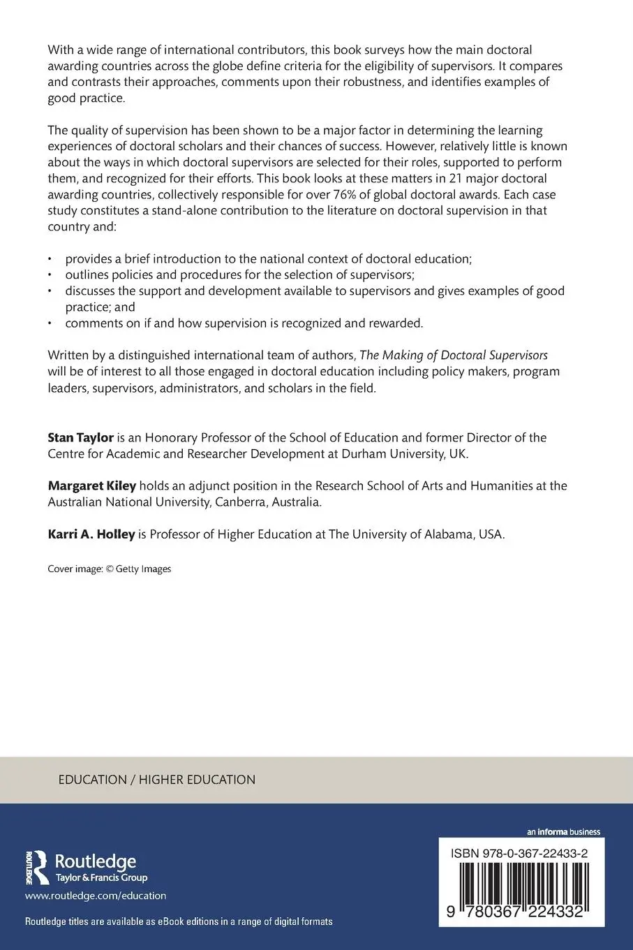 Rückseite: 9780367224332 | The Making of Doctoral Supervisors | Stan Taylor (u. a.) | Taschenbuch