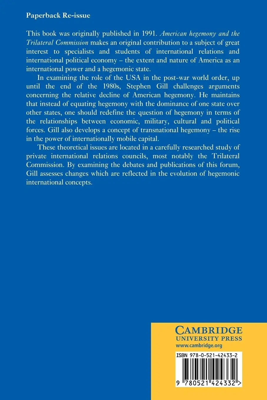 Rückseite: 9780521424332 | American Hegemony and the Trilateral Commission | Stephen Gill | Buch