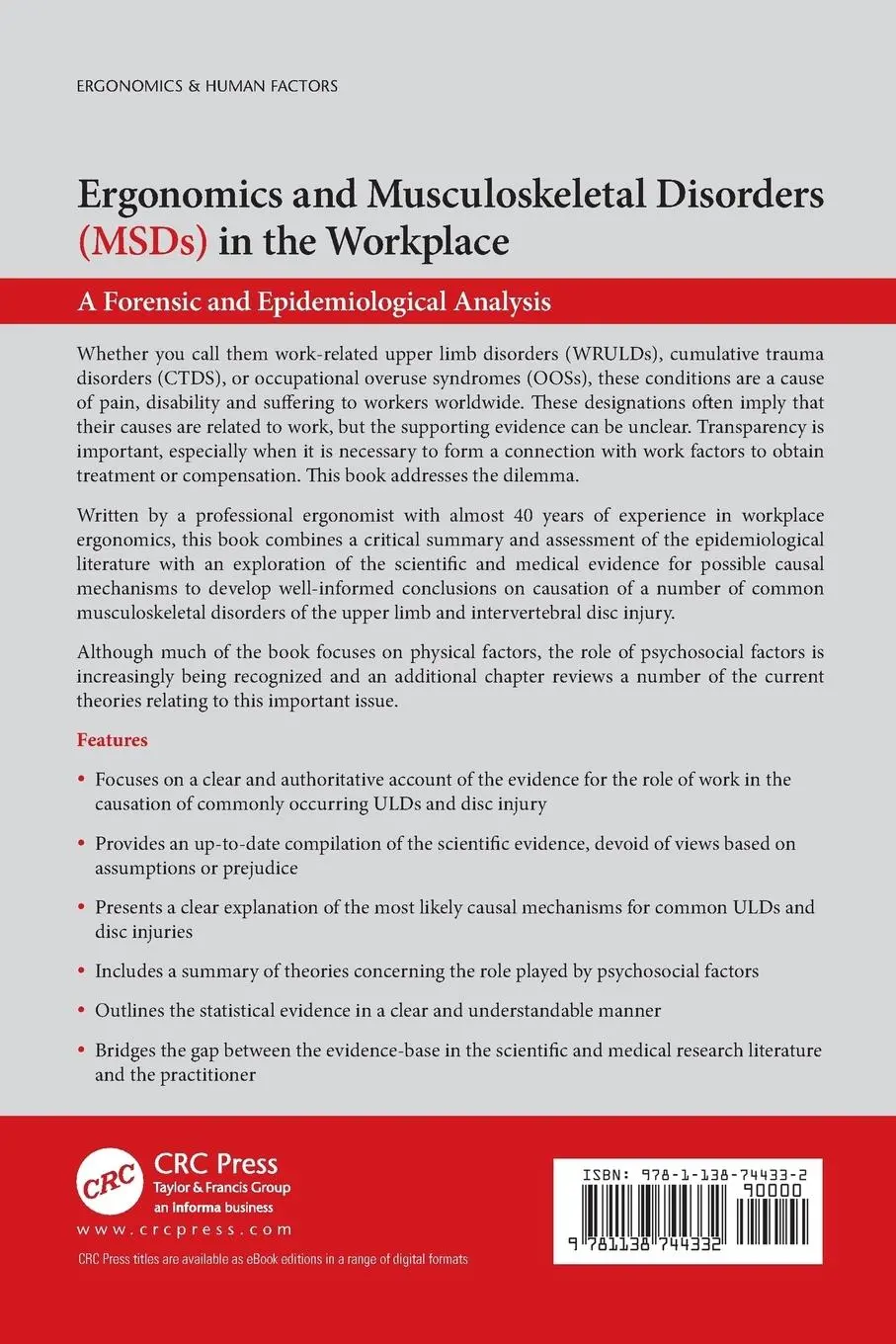 Rückseite: 9781138744332 | Ergonomics and Musculoskeletal Disorders (MSDs) in the Workplace