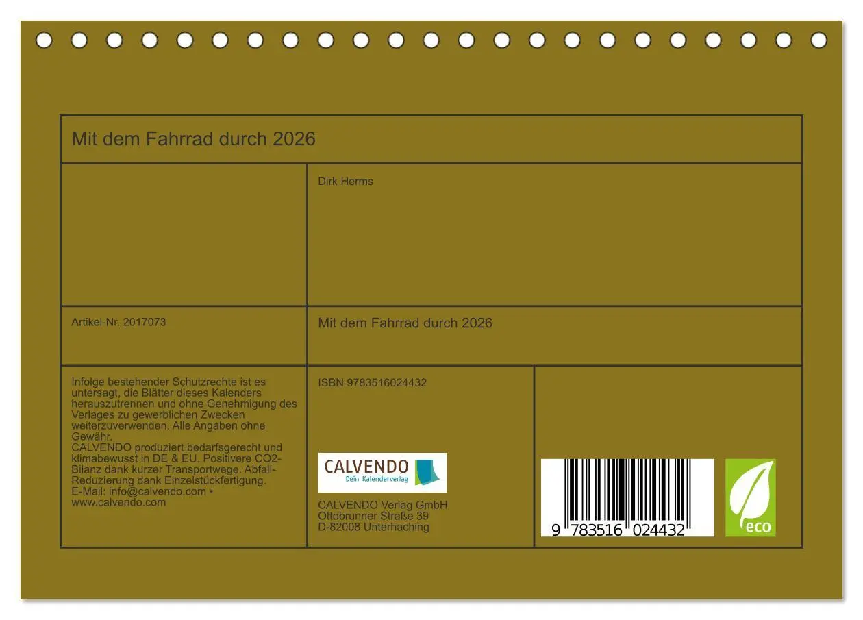 Bild: 9783516024432 | Mit dem Fahrrad durch 2026 (Tischkalender 2026 DIN A5 quer),...