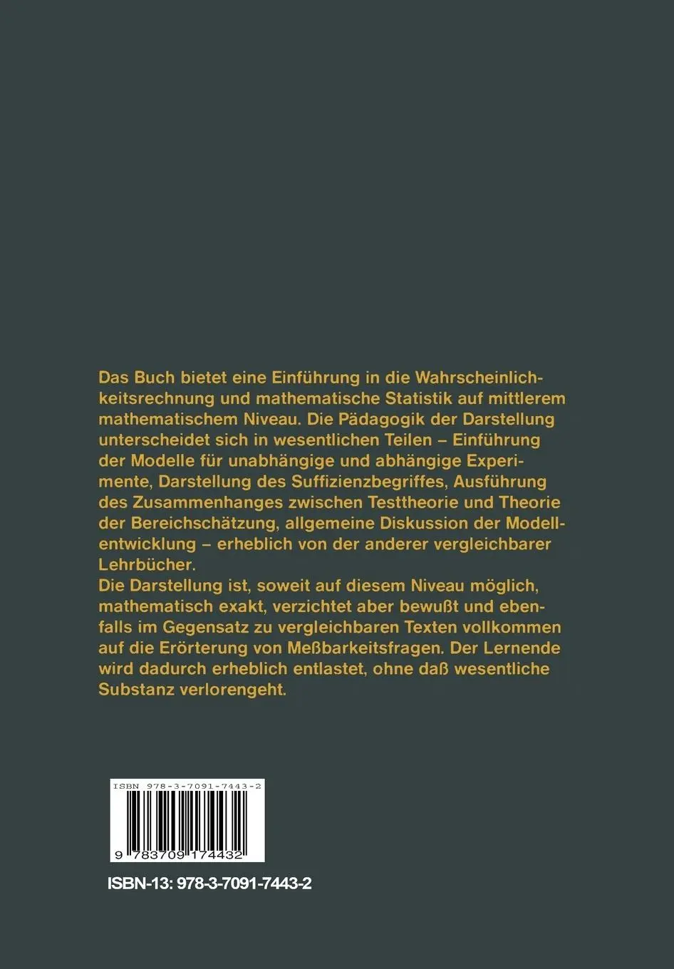 Rückseite: 9783709174432 | Wahrscheinlichkeitsrechnung und Statistik | Robert Hafner | Buch | xiv