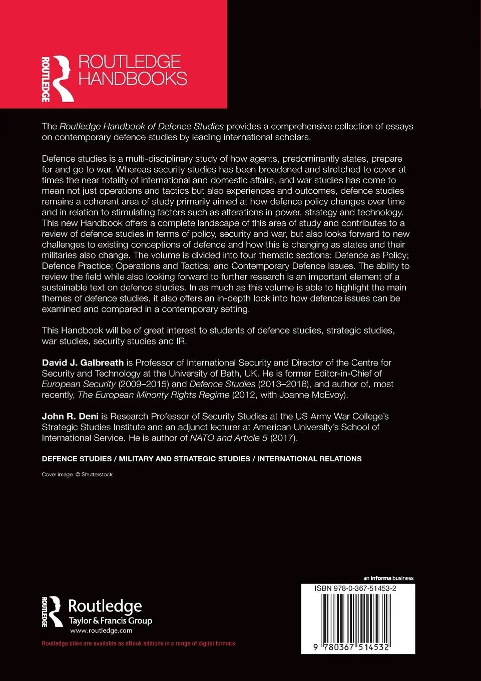 Rückseite: 9780367514532 | Routledge Handbook of Defence Studies | David J. Galbreath (u. a.)