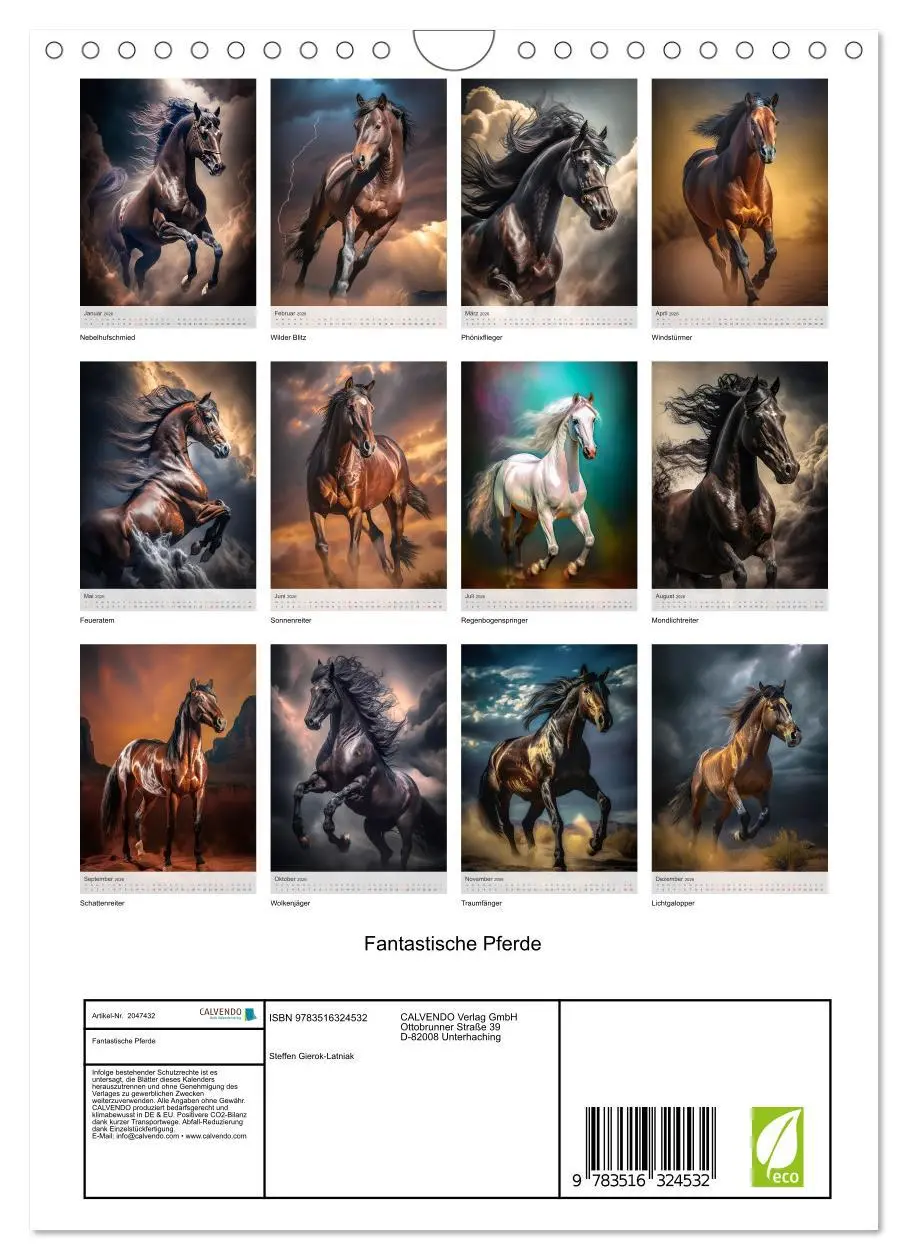 Bild: 9783516324532 | Fantastische Pferde (Wandkalender 2026 DIN A4 hoch), CALVENDO...