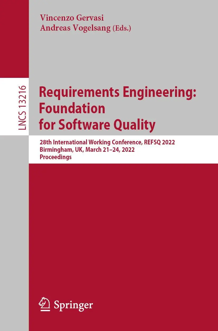 Cover: 9783030984632 | Requirements Engineering: Foundation for Software Quality | Buch