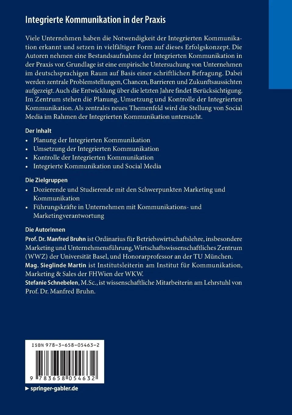 Rückseite: 9783658054632 | Integrierte Kommunikation in der Praxis | Manfred Bruhn (u. a.) | Buch