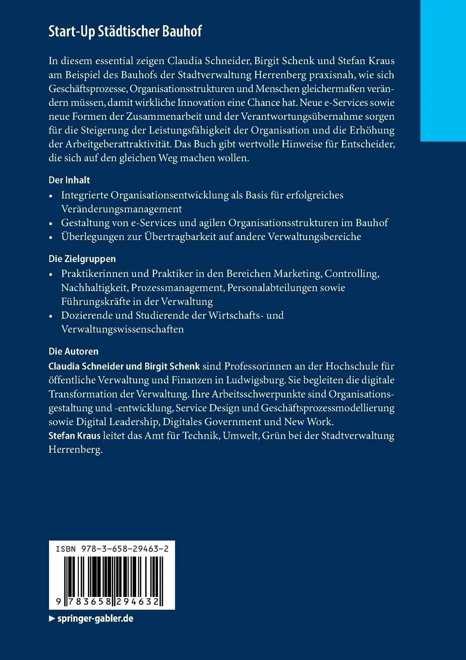 Rückseite: 9783658294632 | Start-Up Städtischer Bauhof | Claudia Schneider (u. a.) | Taschenbuch