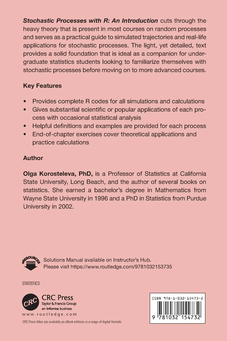 Rückseite: 9781032154732 | Stochastic Processes with R | An Introduction | Olga Korosteleva