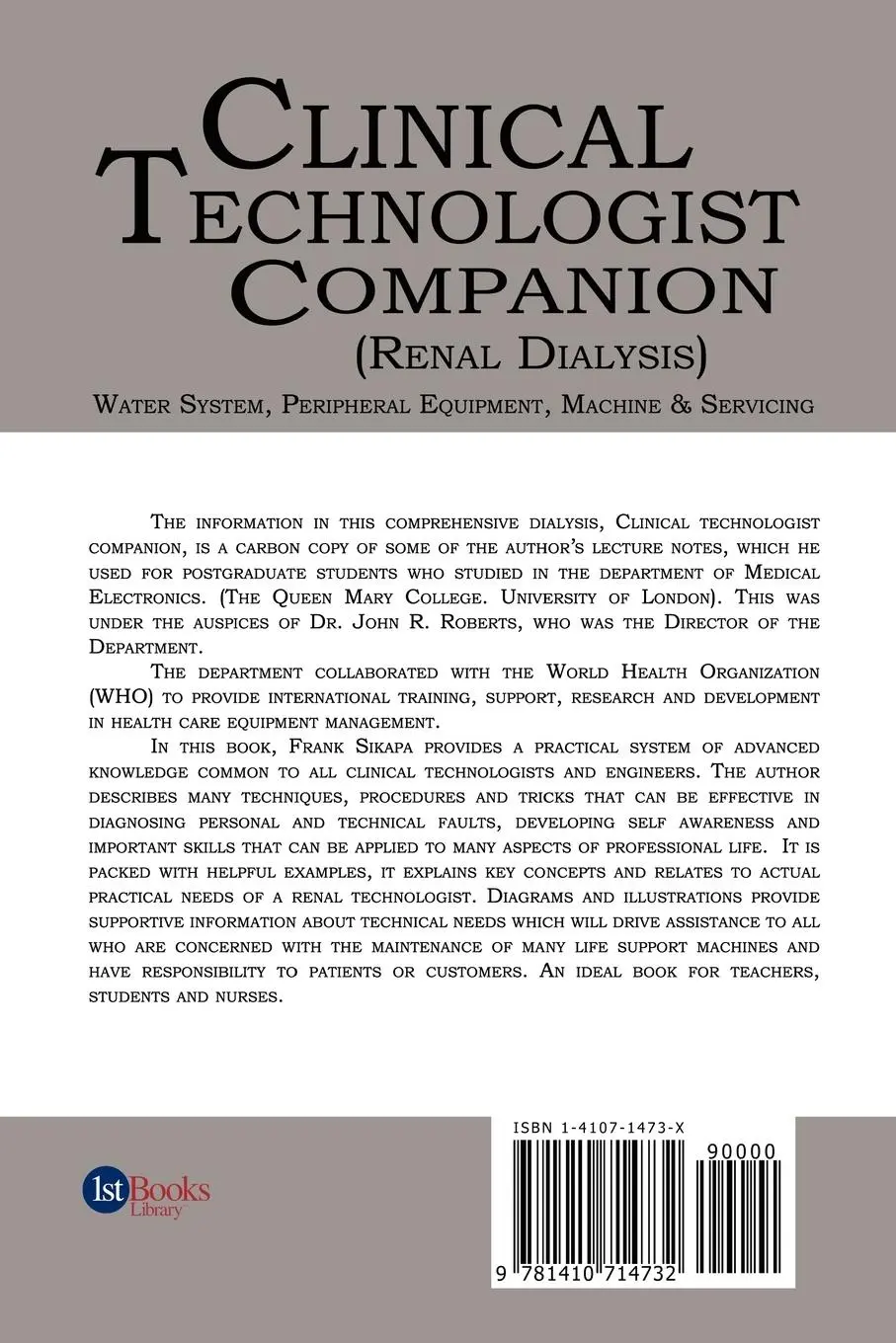 Rückseite: 9781410714732 | Clinical Technologist Companion(Renal Dialysis) | Frank Sikapa | Buch