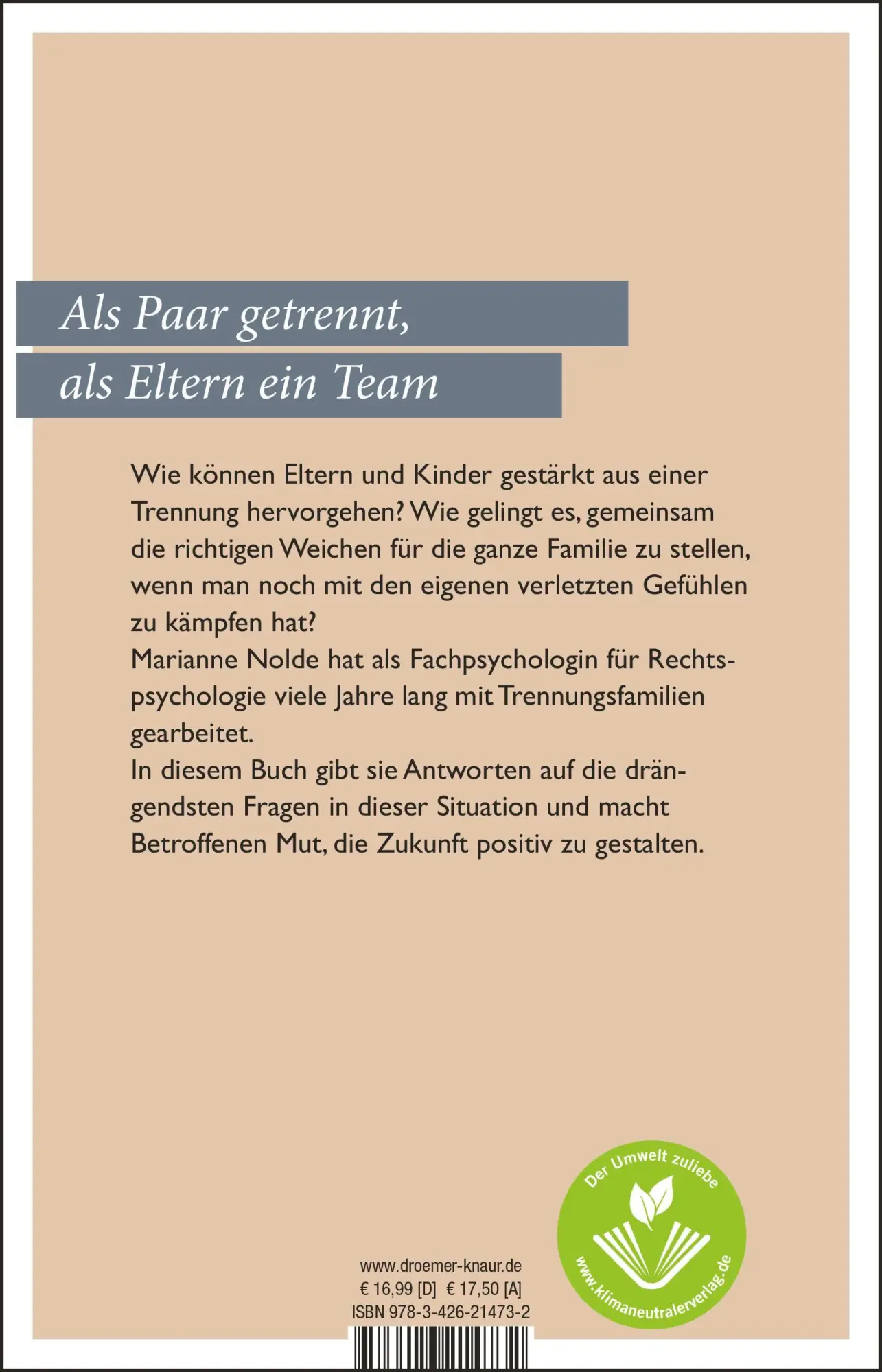Rückseite: 9783426214732 | Eltern bleiben nach der Trennung | Marianne Nolde | Taschenbuch | 2020