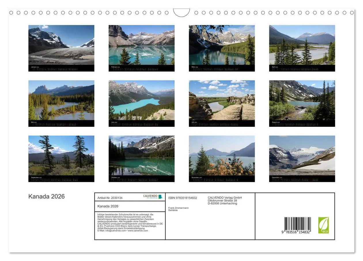 Bild: 9783516154832 | Kanada 2026 (Wandkalender 2026 DIN A3 quer), CALVENDO Monatskalender