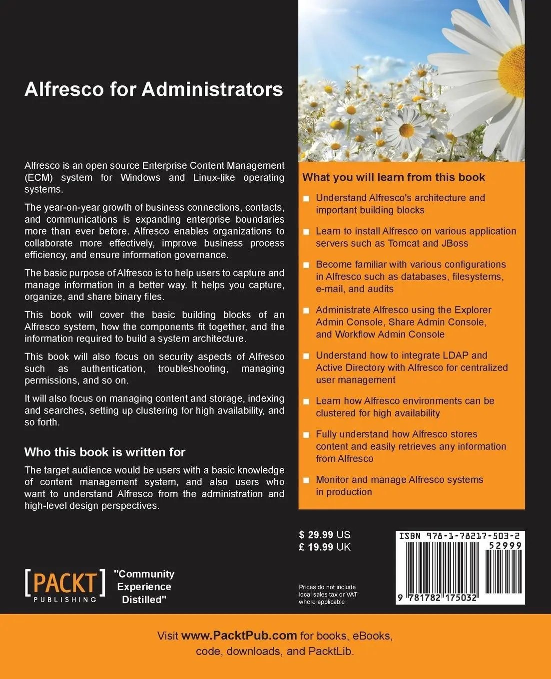 Rückseite: 9781782175032 | Alfresco for Administrators | Vandana Pal | Taschenbuch | Englisch