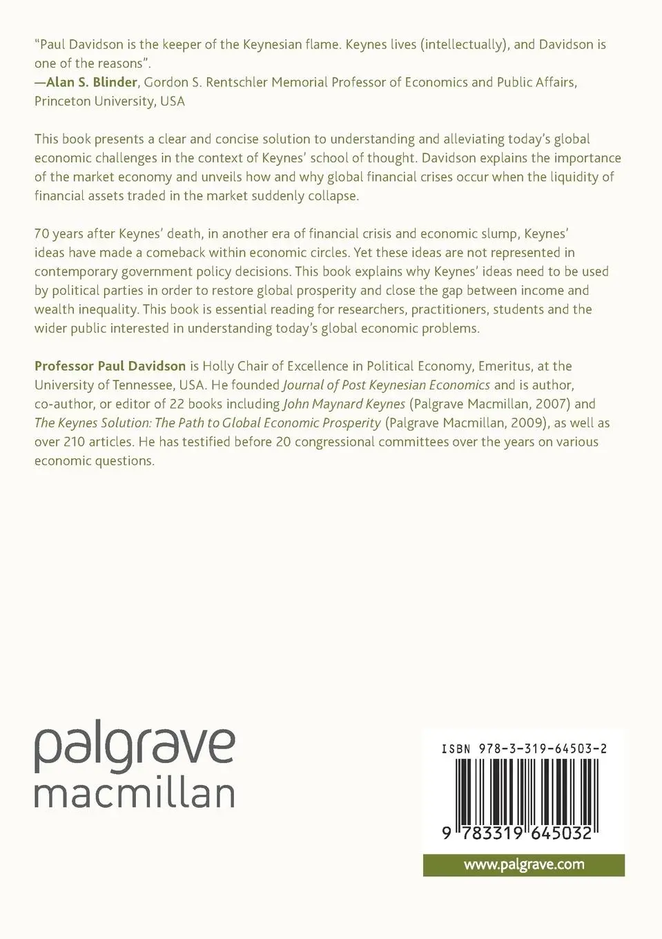 Rückseite: 9783319645032 | Who's Afraid of John Maynard Keynes? | Paul Davidson | Taschenbuch | x