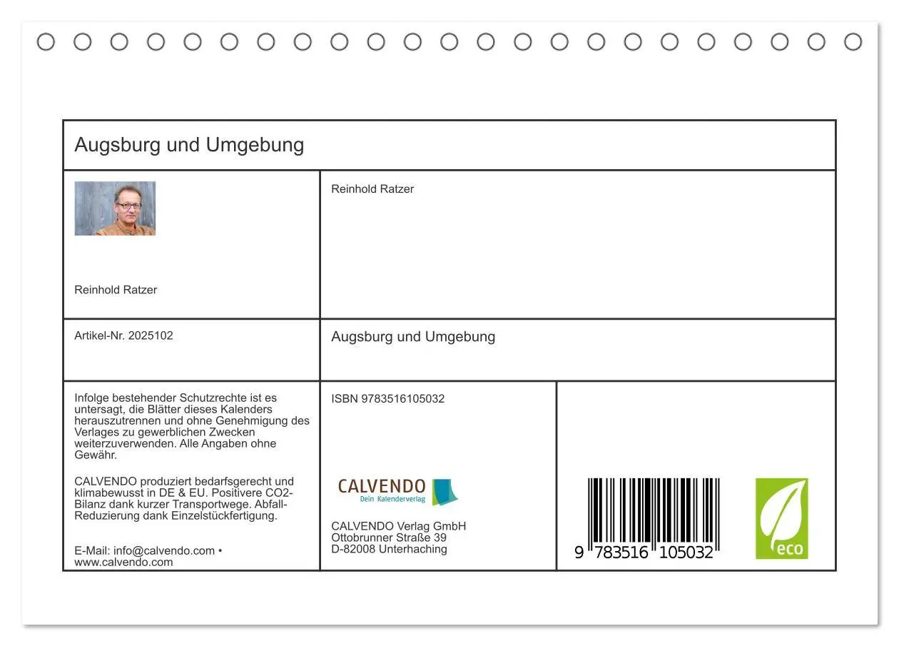 Bild: 9783516105032 | Augsburg und Umgebung (Tischkalender 2026 DIN A5 quer), CALVENDO...