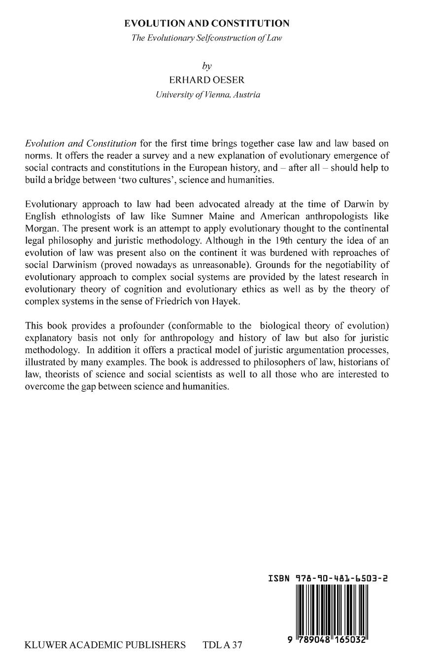 Rückseite: 9789048165032 | Evolution and Constitution | The Evolutionary Selfconstruction of Law