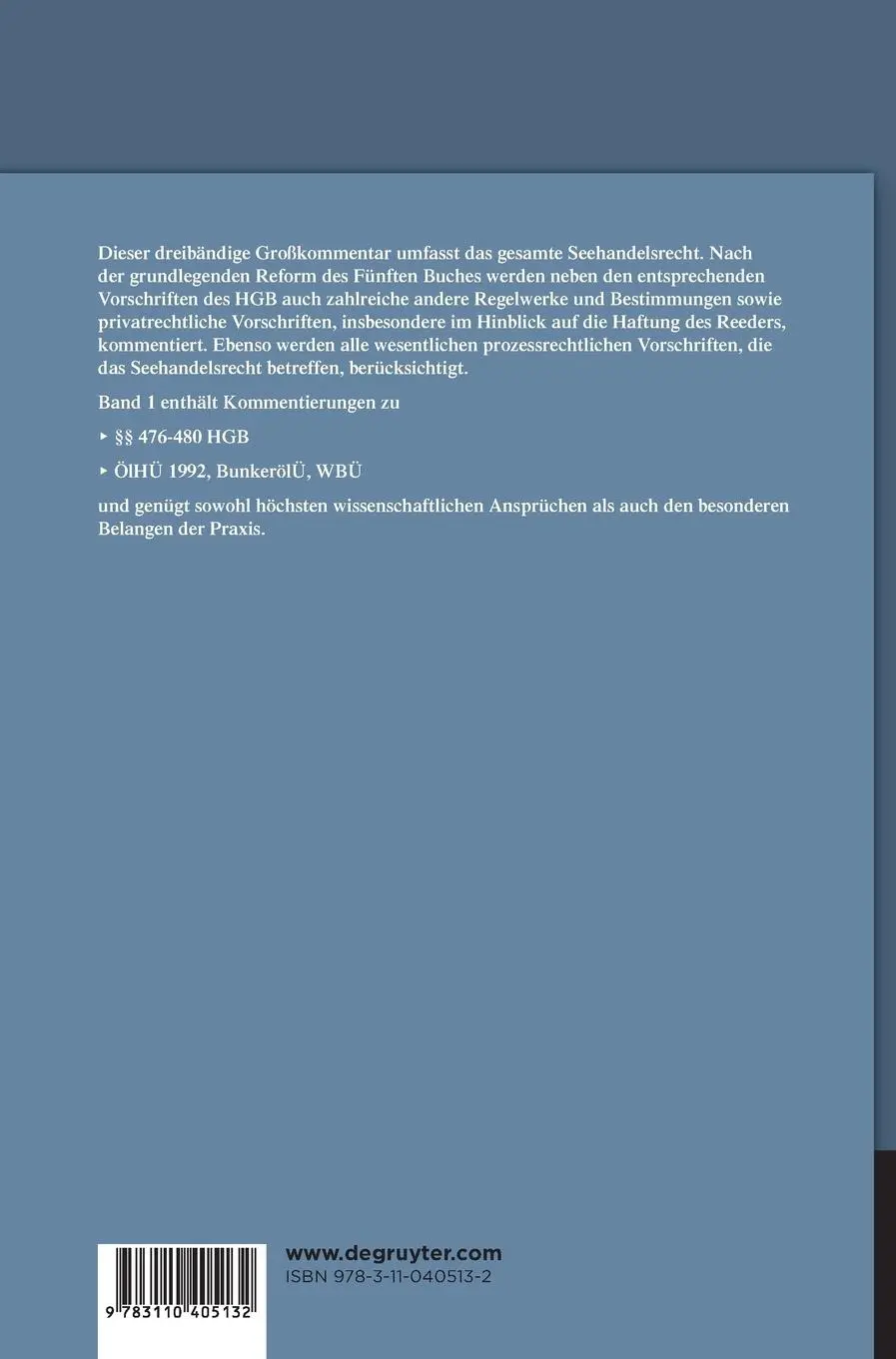 Rückseite: 9783110405132 | Seehandelsrecht, Einleitung; §§ 476 - 480 | Klaus Ramming | Buch