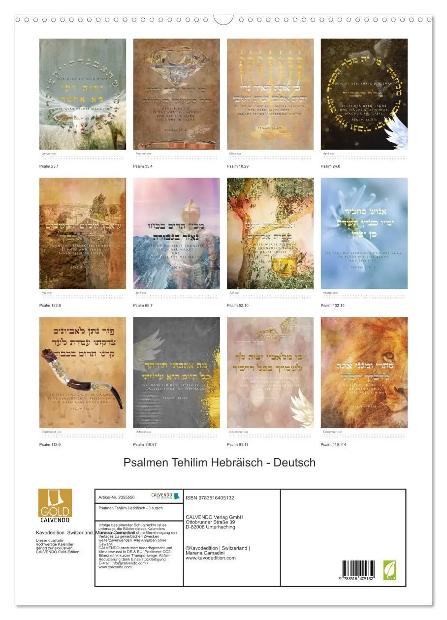 Bild: 9783516405132 | Psalmen Tehilim Hebräisch - Deutsch (Wandkalender 2026 DIN A2...