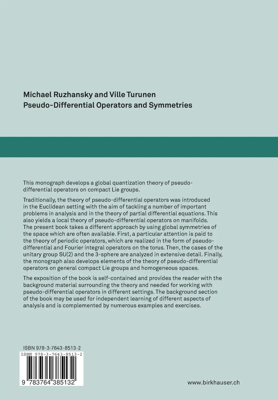 Rückseite: 9783764385132 | Pseudo-Differential Operators and Symmetries | Ruzhansky (u. a.) | xiv
