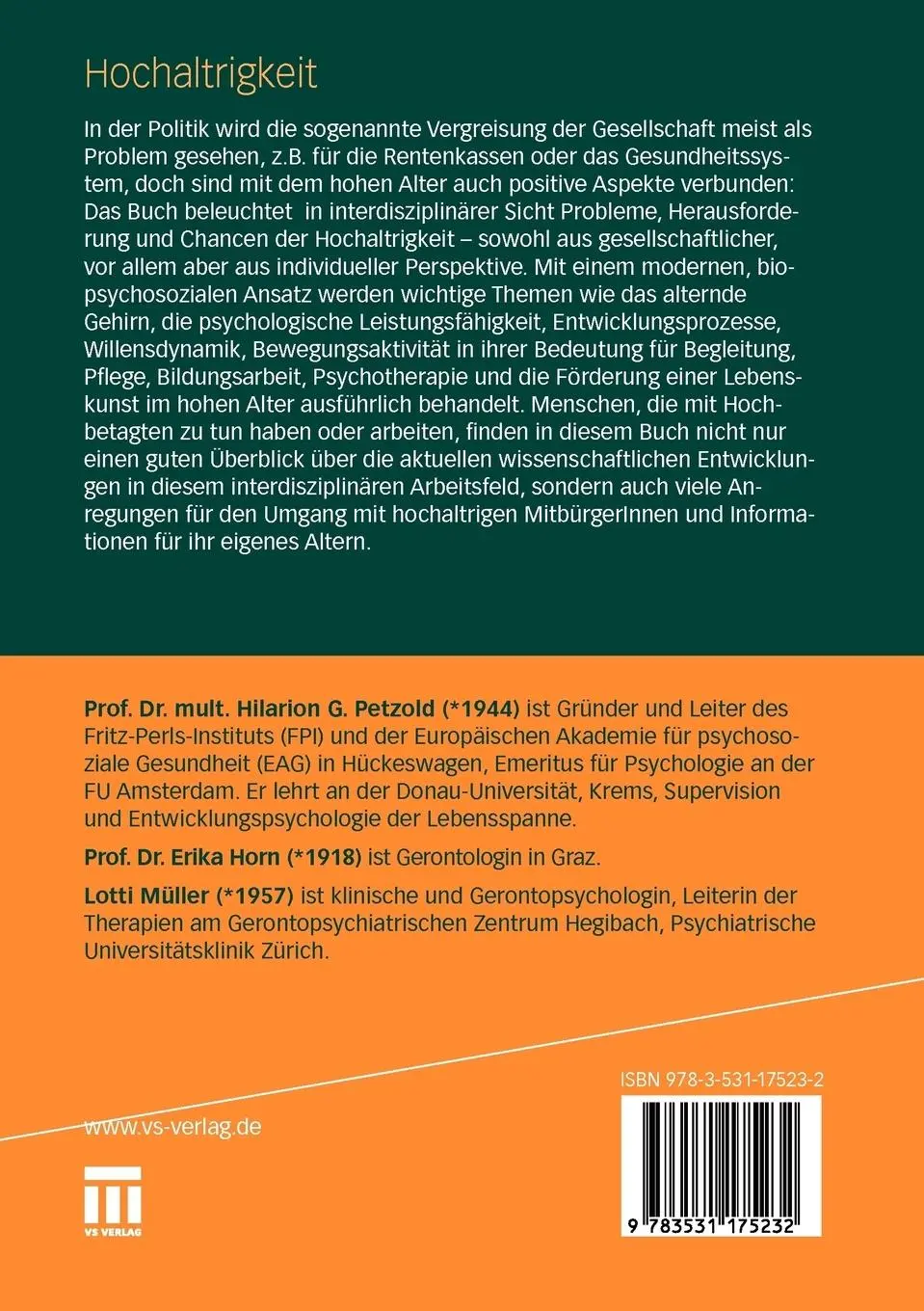 Rückseite: 9783531175232 | Hochaltrigkeit | Hilarion Petzold (u. a.) | Taschenbuch | 375 S.