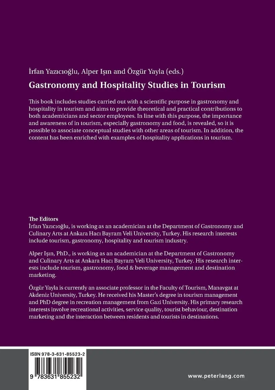 Rückseite: 9783631855232 | Gastronomy and Hospitality Studies in Tourism | Yazicio¿lu (u. a.)