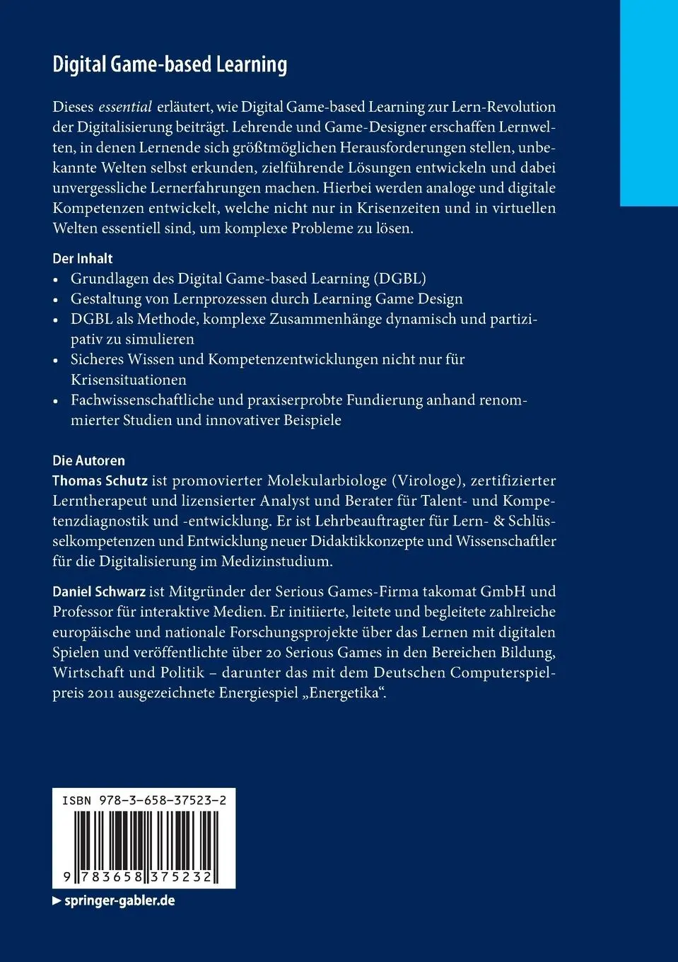 Rückseite: 9783658375232 | Digital Game-based Learning | Daniel Schwarz (u. a.) | Taschenbuch