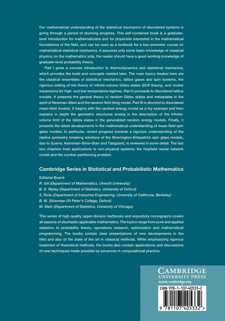 Rückseite: 9781107405332 | Statistical Mechanics of Disordered Systems | Anton Bovier | Buch