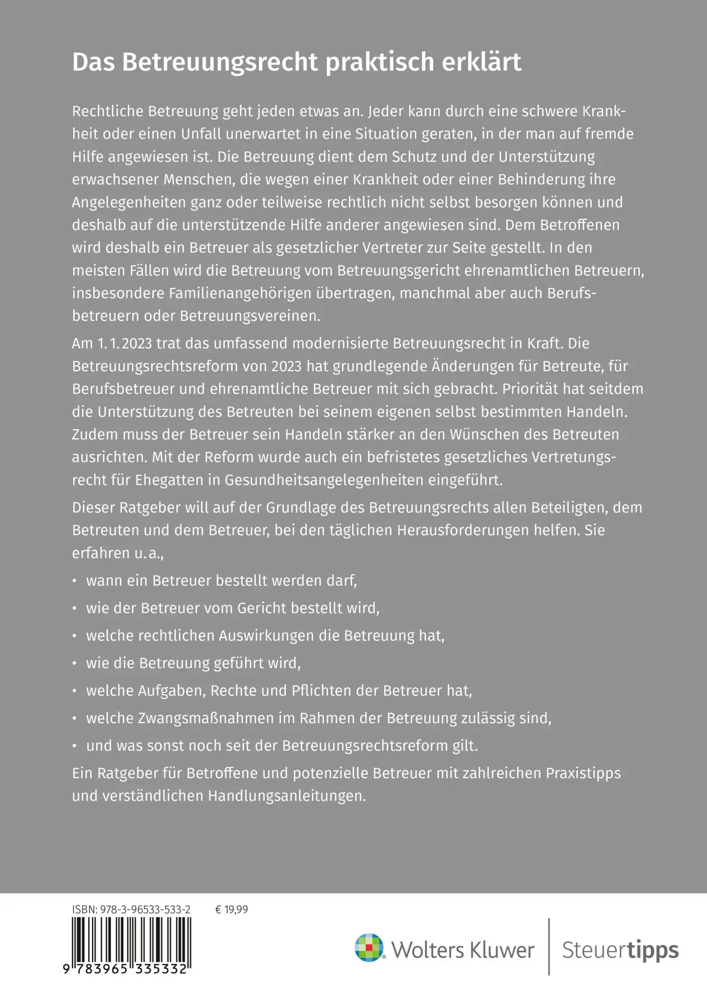 Rückseite: 9783965335332 | Das Betreuungsrecht praktisch erklärt | Otto N. Bretzinger | Buch
