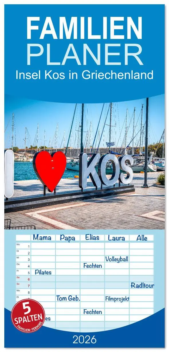 Cover: 9783516615432 | Familienplaner 2026 - Insel Kos in Griechenland mit 5 Spalten...