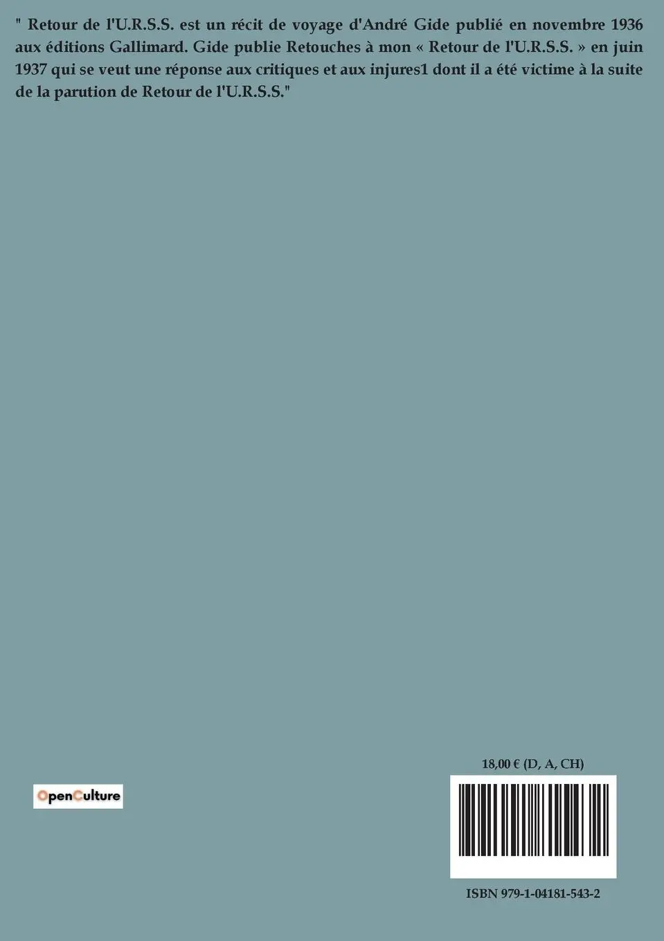 Rückseite: 9791041815432 | Retour de l'U.R.S.S. | André Gide | Taschenbuch | Französisch | 2023