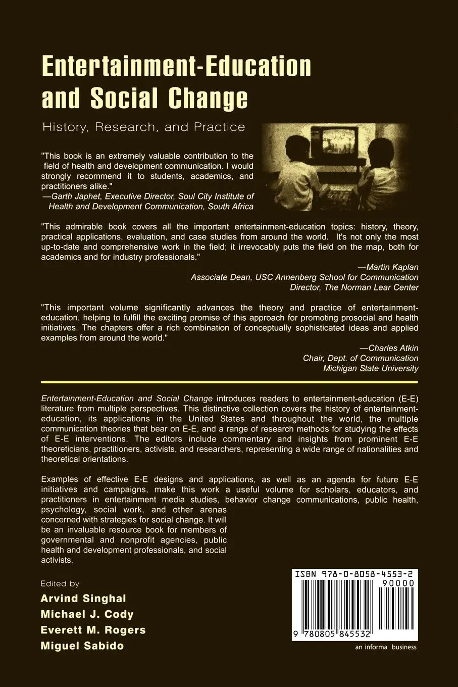 Rückseite: 9780805845532 | Entertainment-Education and Social Change | Arvind Singhal (u. a.)