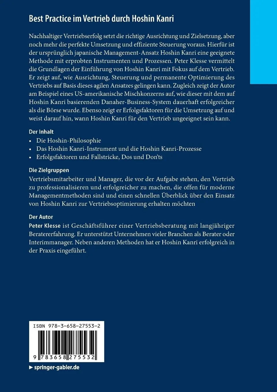 Rückseite: 9783658275532 | Best Practice im Vertrieb durch Hoshin Kanri | Peter Klesse | Buch | x