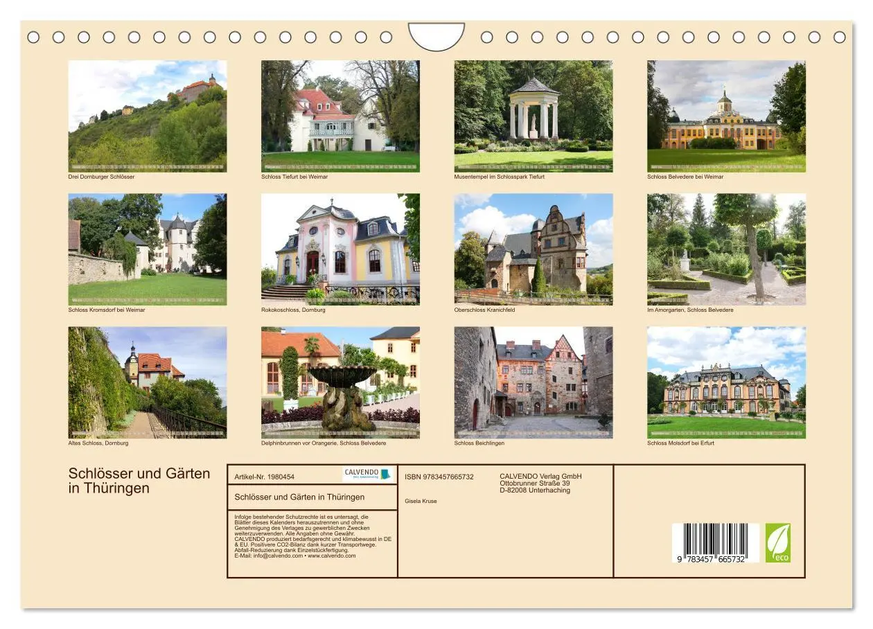 Bild: 9783457665732 | Schlösser und Gärten in Thüringen (Wandkalender 2026 DIN A4 quer),...