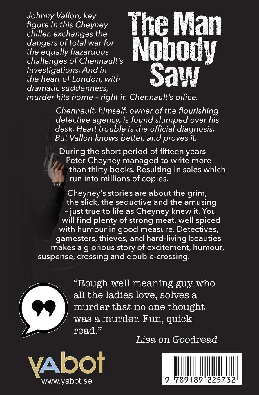 Rückseite: 9789189225732 | The Man Nobody Saw | Peter Cheyney | Taschenbuch | Paperback | 2023
