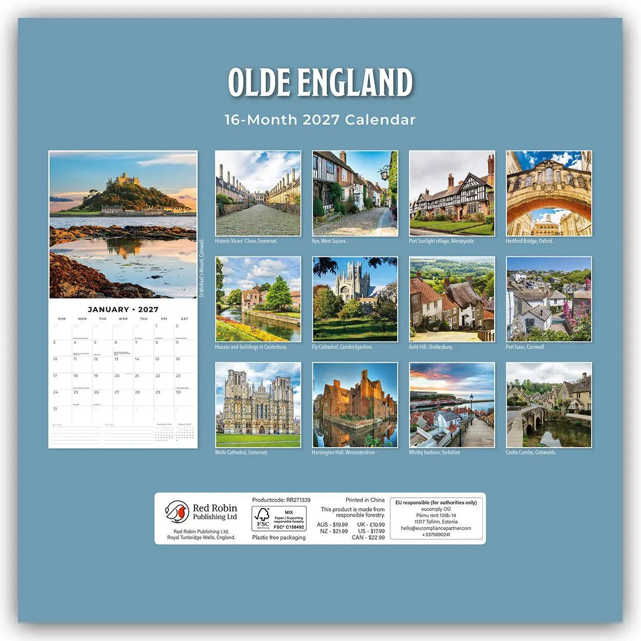 Bild: 9781837015832 | Olde England - Historisches England 2027 - 16-Monatskalender | Red