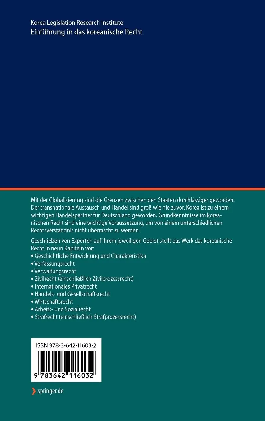 Rückseite: 9783642116032 | Einführung in das koreanische Recht | Institute | Buch | xii | Deutsch