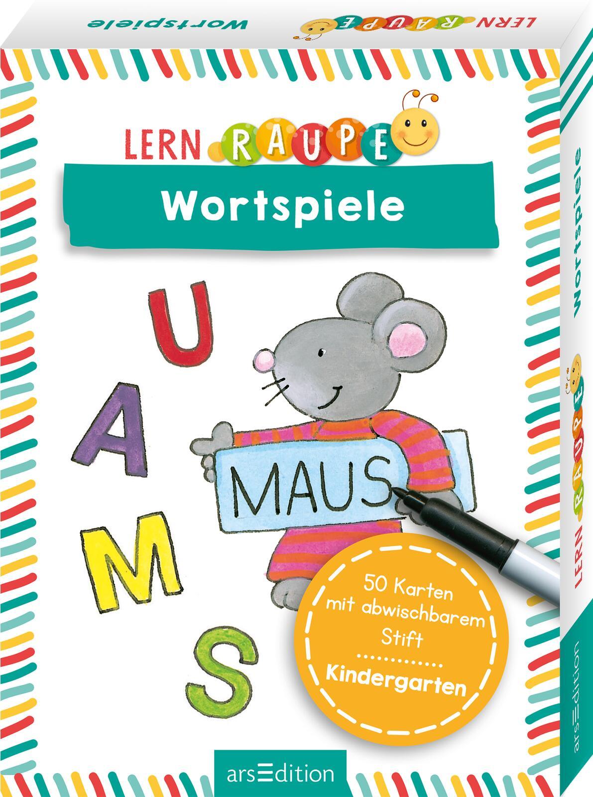 Cover: 9783845856032 | Lernraupe - Wortspiele | 50 Karten mit abwischbarem Stift | Wiesner