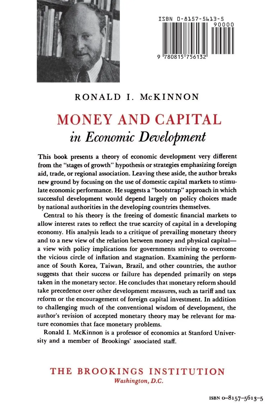 Rückseite: 9780815756132 | Money and Capital in Economic Development | Ronald I. Mckinnon | Buch