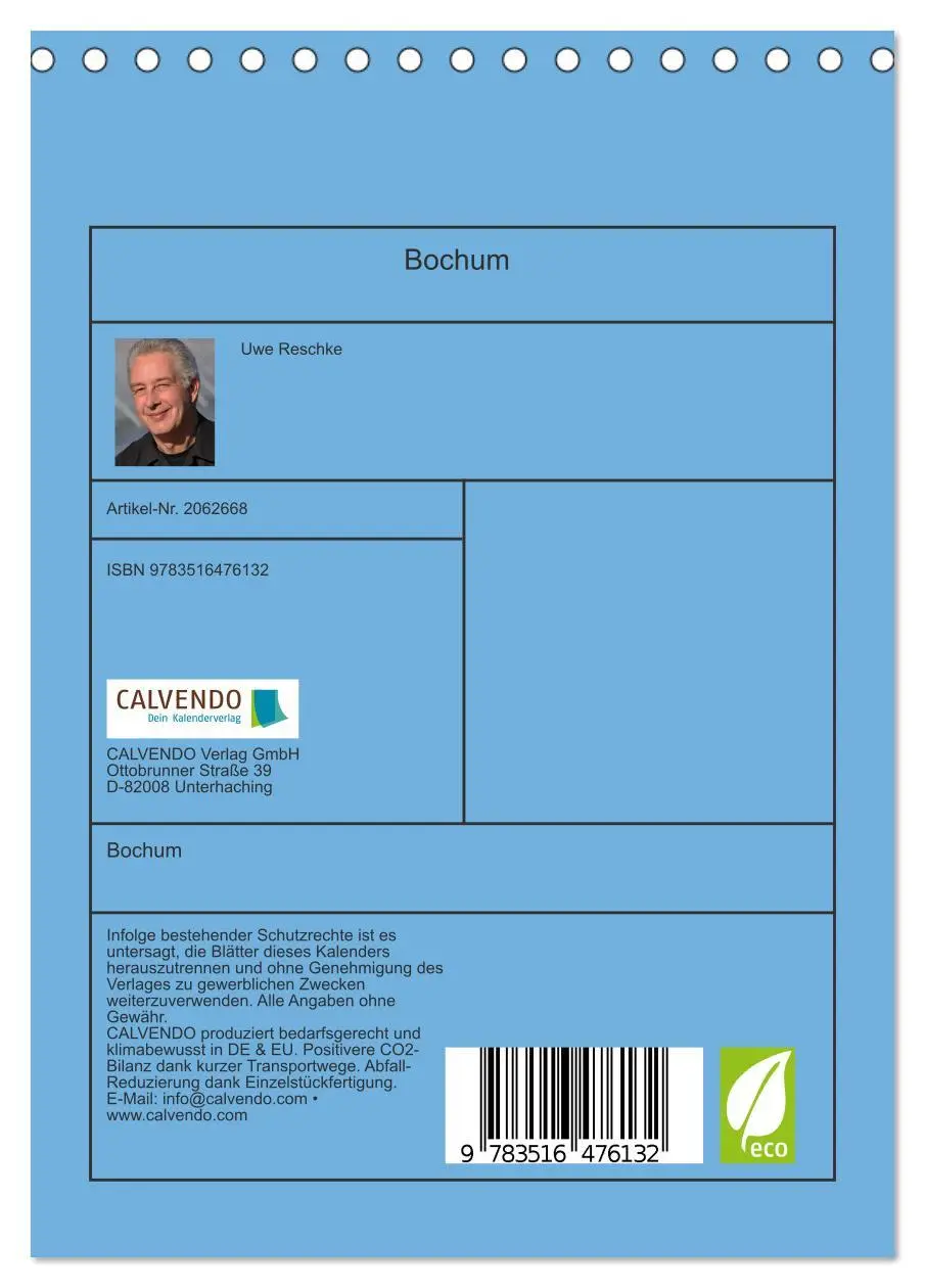 Bild: 9783516476132 | Bochum (Tischkalender 2026 DIN A5 hoch), CALVENDO Monatskalender