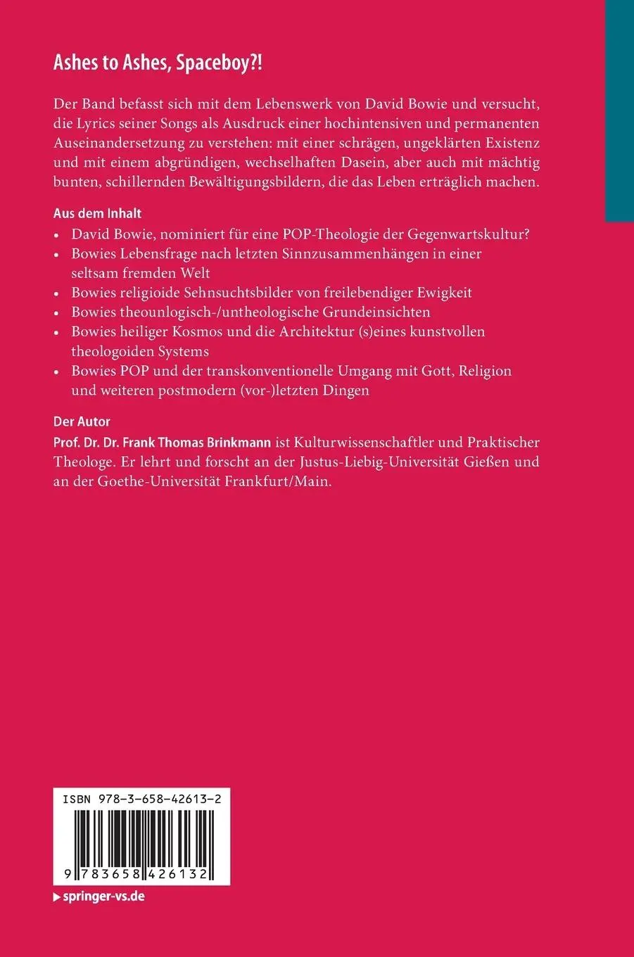 Rückseite: 9783658426132 | Ashes to Ashes, Spaceboy?! | Frank Thomas Brinkmann | Buch | xii