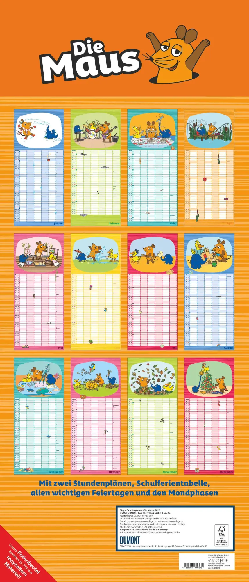 Bild: 4069095006232 | Die Maus 2026 - DUMONT Mega-Familienkalender mit 6 Spalten -...