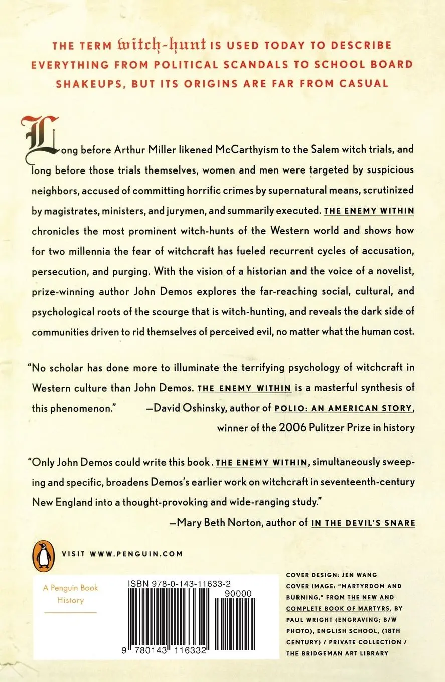 Rückseite: 9780143116332 | The Enemy Within | A Short History of Witch-hunting | John Demos