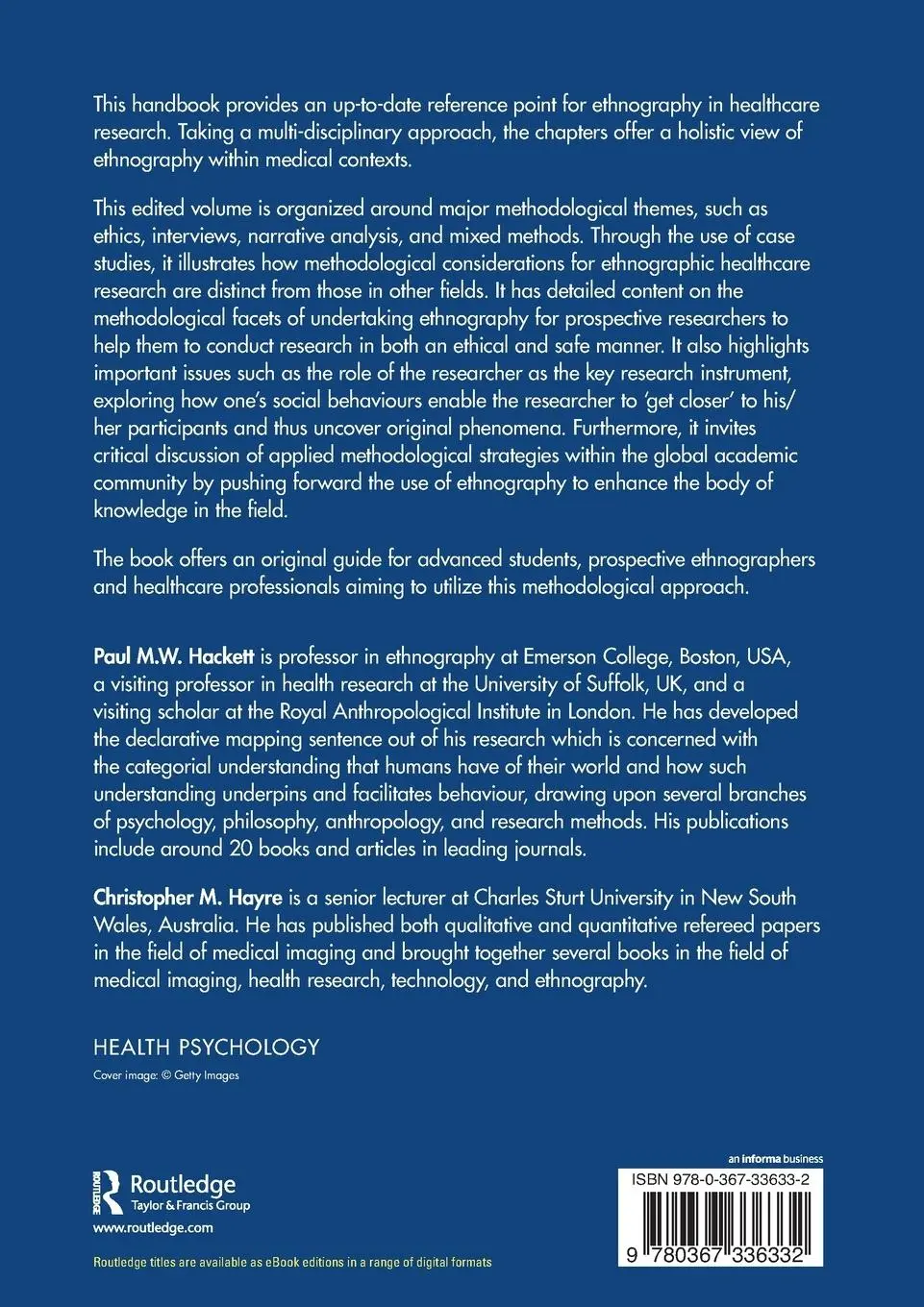 Rückseite: 9780367336332 | Handbook of Ethnography in Healthcare Research | Hackett (u. a.)