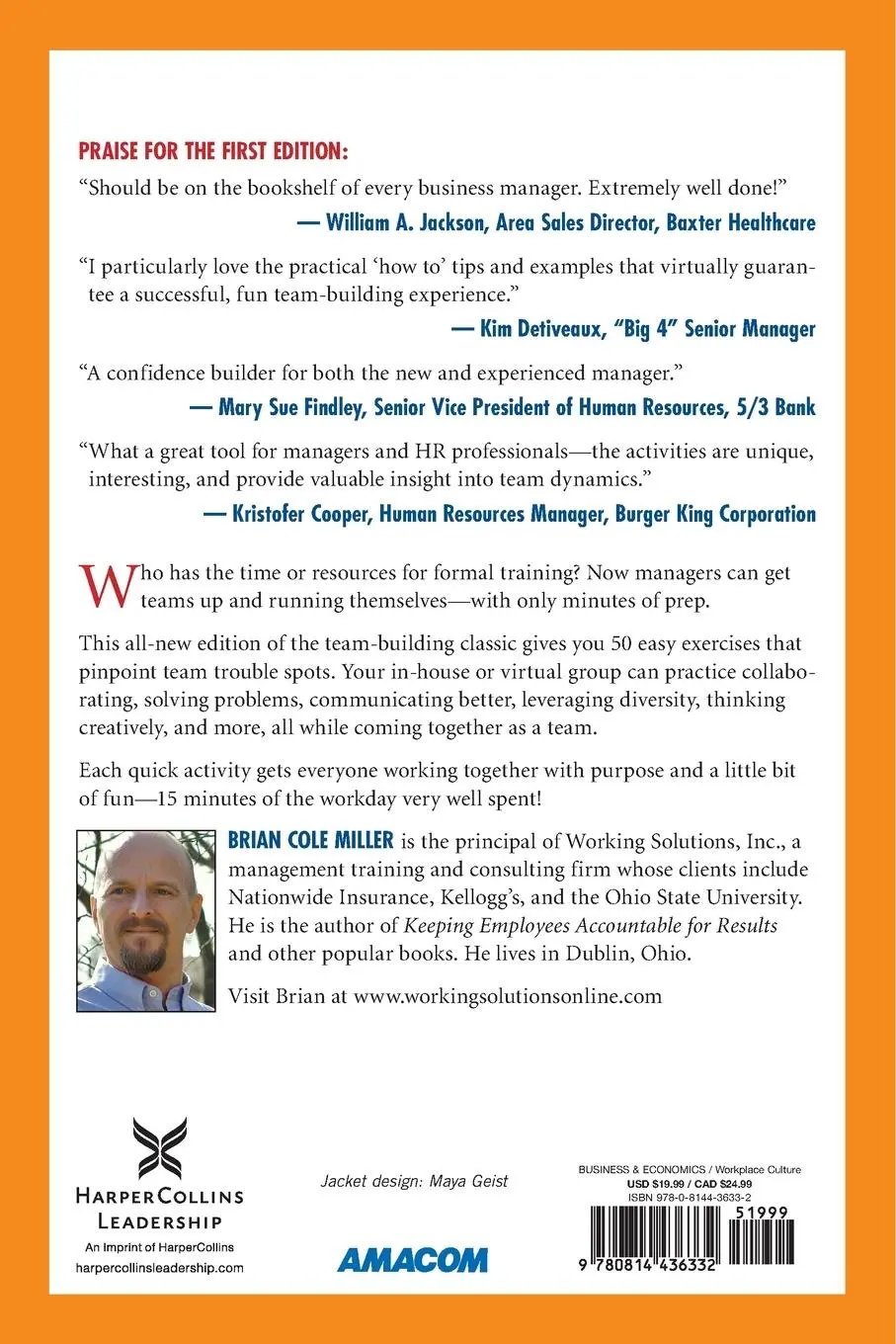 Rückseite: 9780814436332 | Quick Team-Building Activities for Busy Managers | Brian Miller | Buch