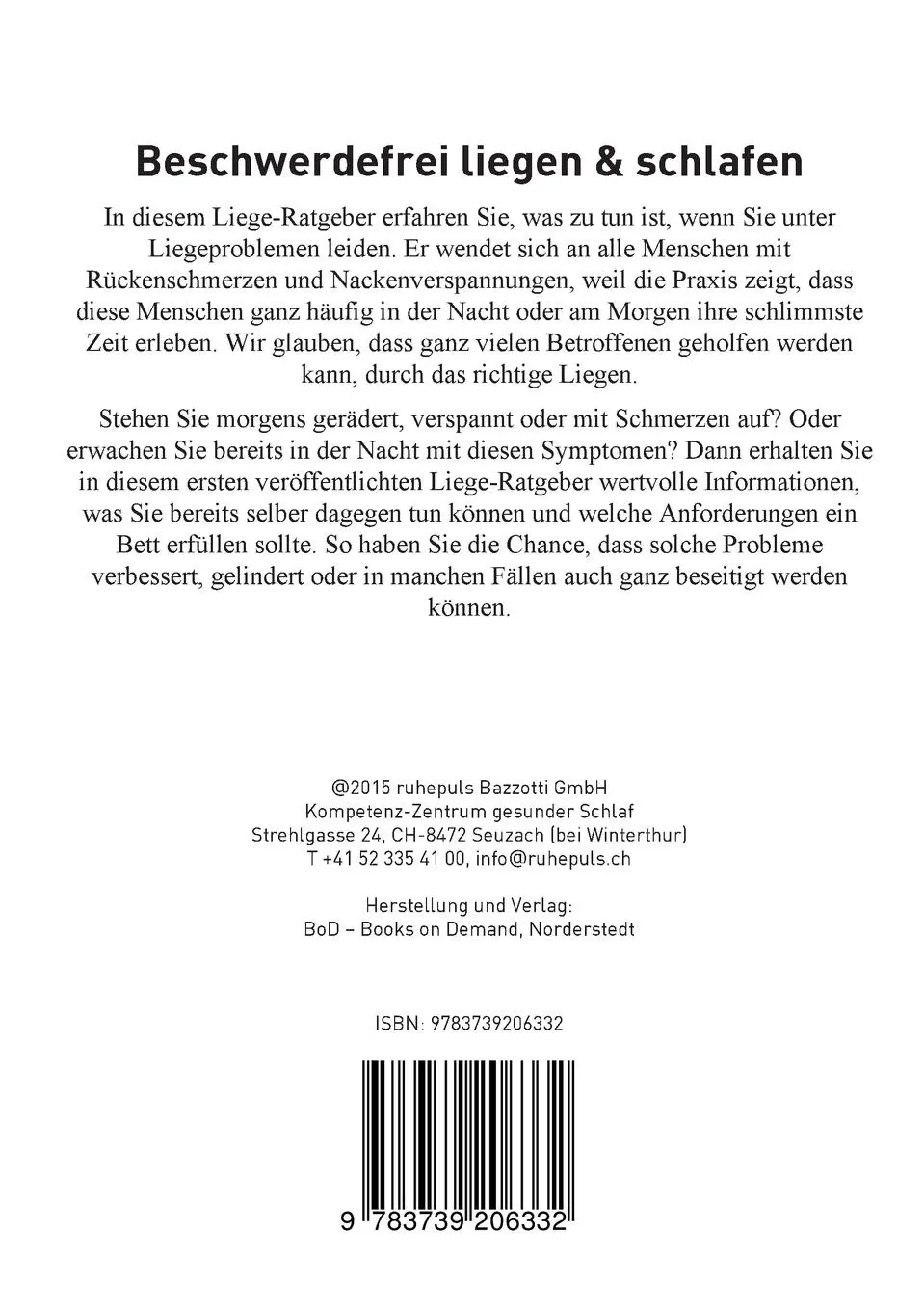 Rückseite: 9783739206332 | Rückenschmerzen und Verspannungen im Bett | Libero-Michael Bazzotti