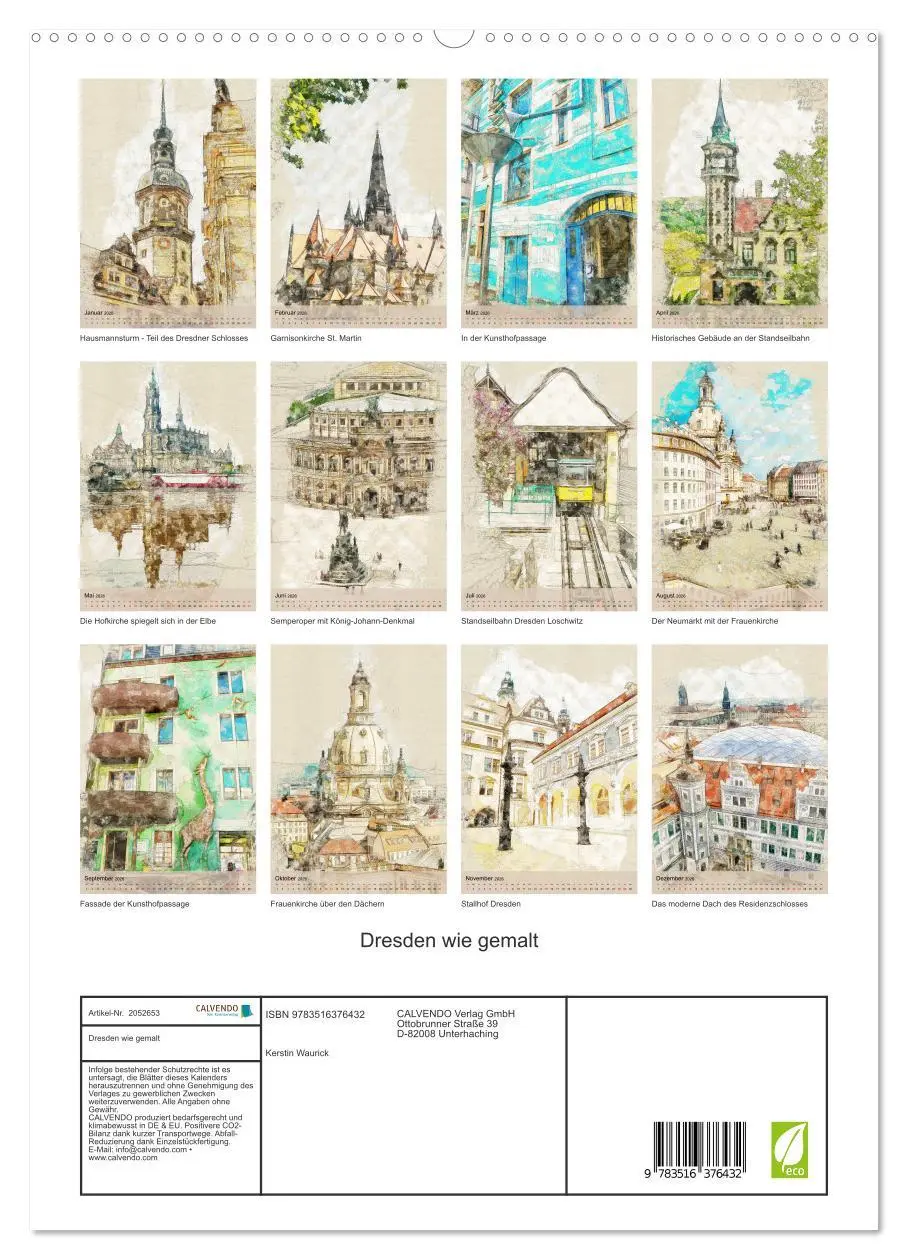 Bild: 9783516376432 | Dresden wie gemalt (hochwertiger Premium Wandkalender 2026 DIN A2...