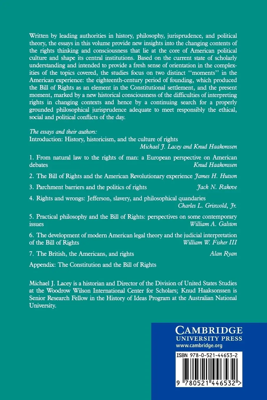 Rückseite: 9780521446532 | A Culture of Rights | Michael J. Lacey (u. a.) | Taschenbuch | 2010