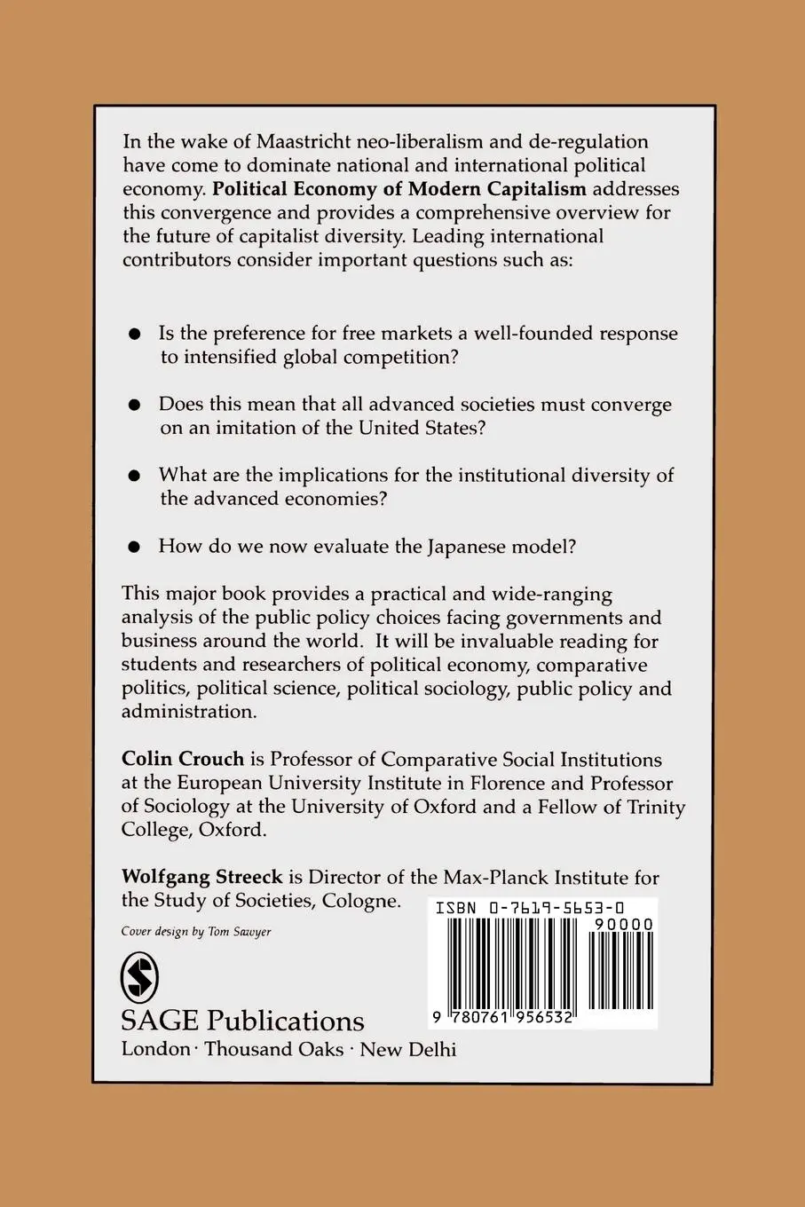 Rückseite: 9780761956532 | Political Economy of Modern Capitalism | Colin Crouch (u. a.) | Buch