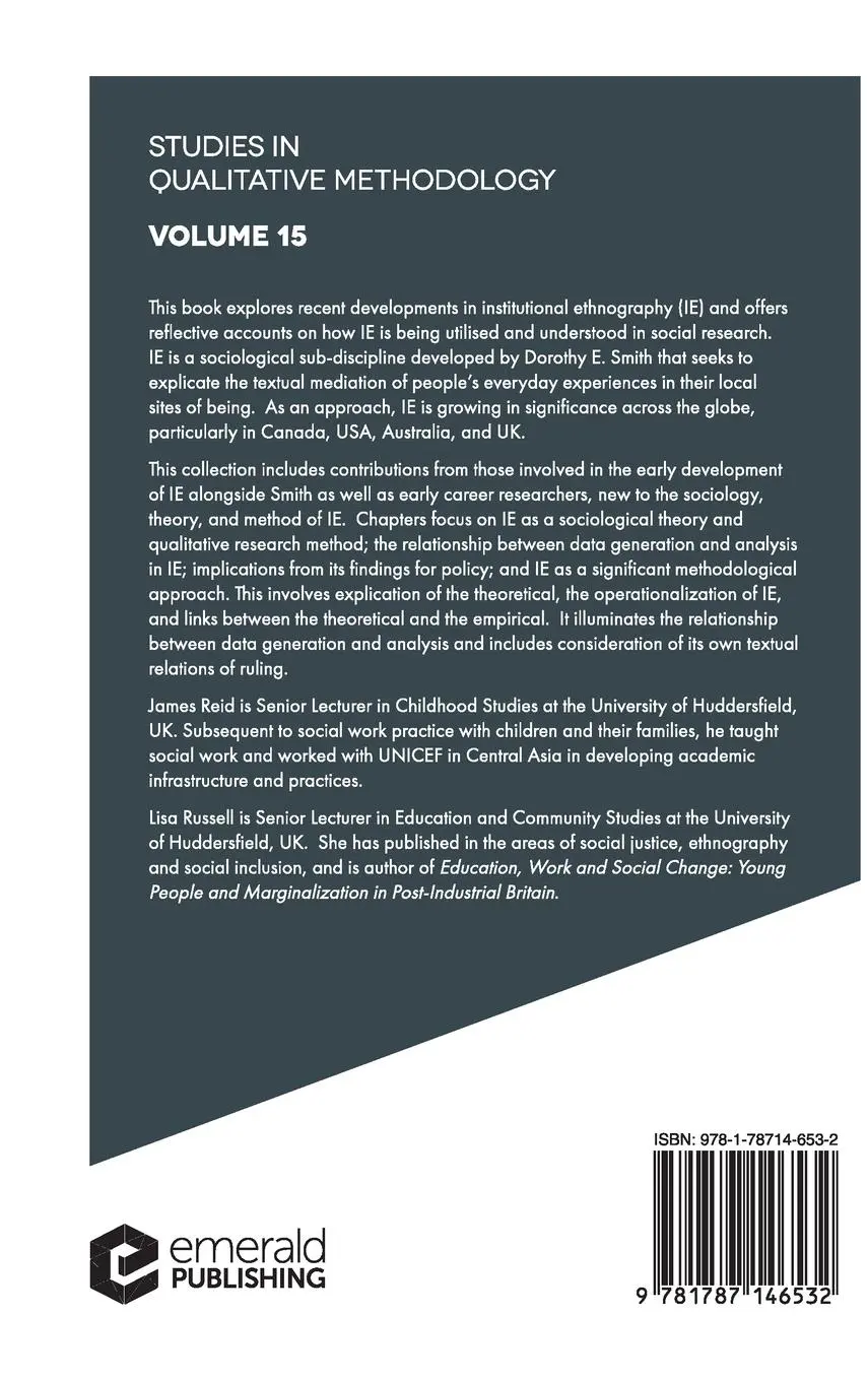 Rückseite: 9781787146532 | Perspectives on and from Institutional Ethnography | Reid (u. a.)