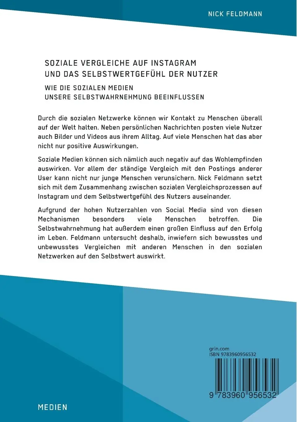 Rückseite: 9783960956532 | Soziale Vergleiche auf Instagram und das Selbstwertgefühl der...